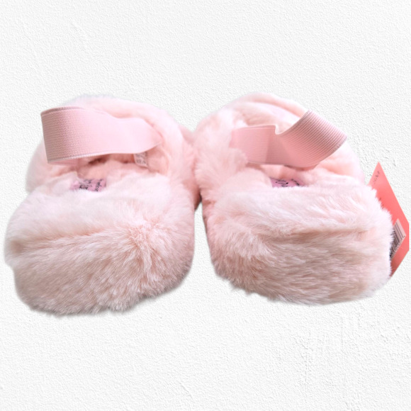 Juicy Couture Pink Faux Fur Slippers Size 8 Crisscross Fluffy Lounge Sandals - Picture 9 of 13
